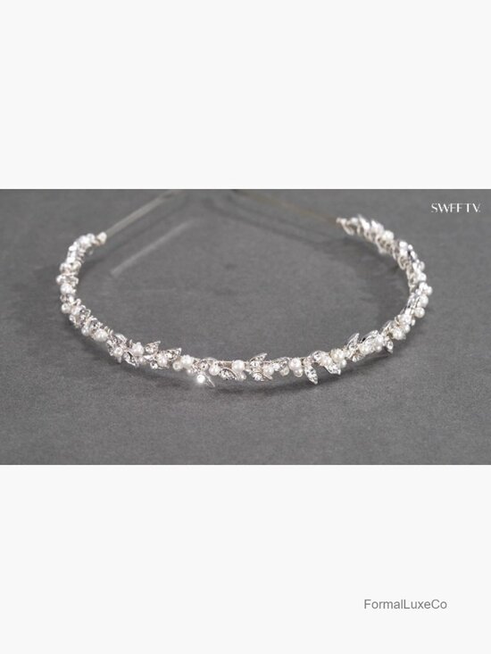 Rhinestone Crystal Pearl Headband for Women Wedding Bridal Hair Accessory Tiara main image 7